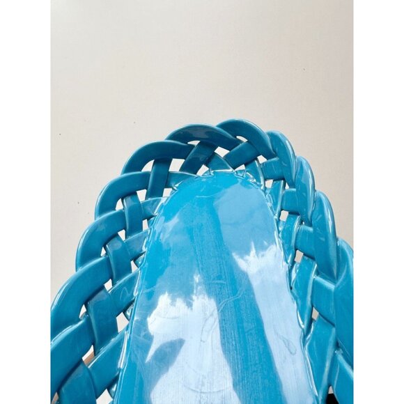 PRIMO'GI Handmade in Italy Blue Woven Treccia Ceramic Long Basket Tray - Picture 3 of 9